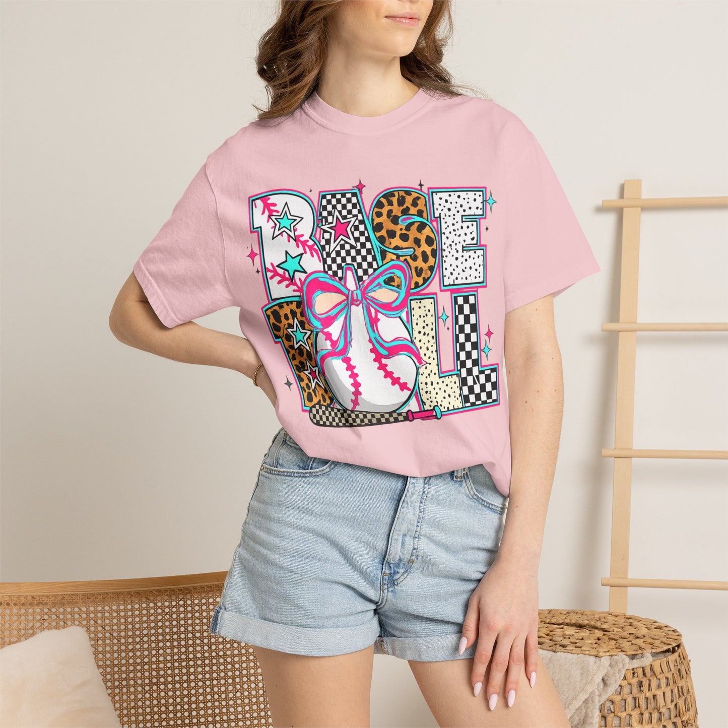 Baseball Mom Graphic T-Shirt — Colorful Leopard Print "Baseball" Design