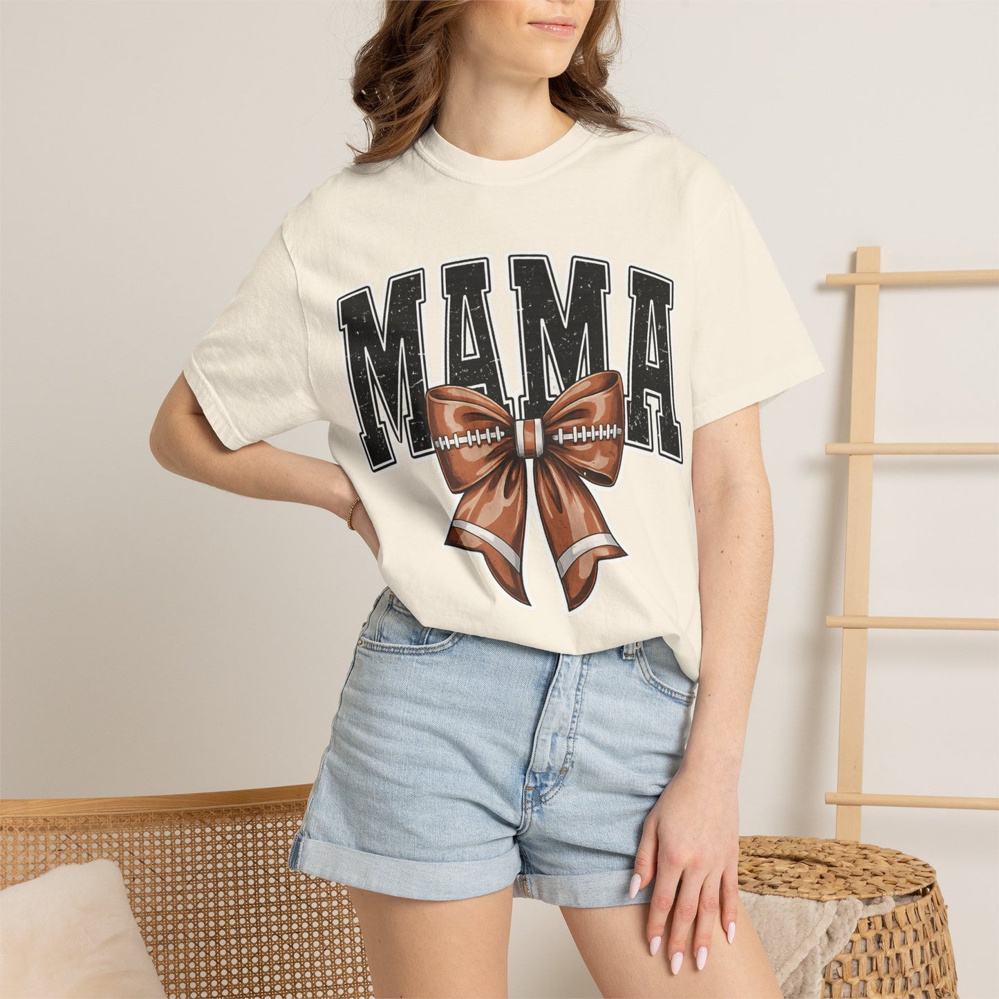 Mama Football Bow T-Shirt — Cute Mom Tailgate Tee for Game Day