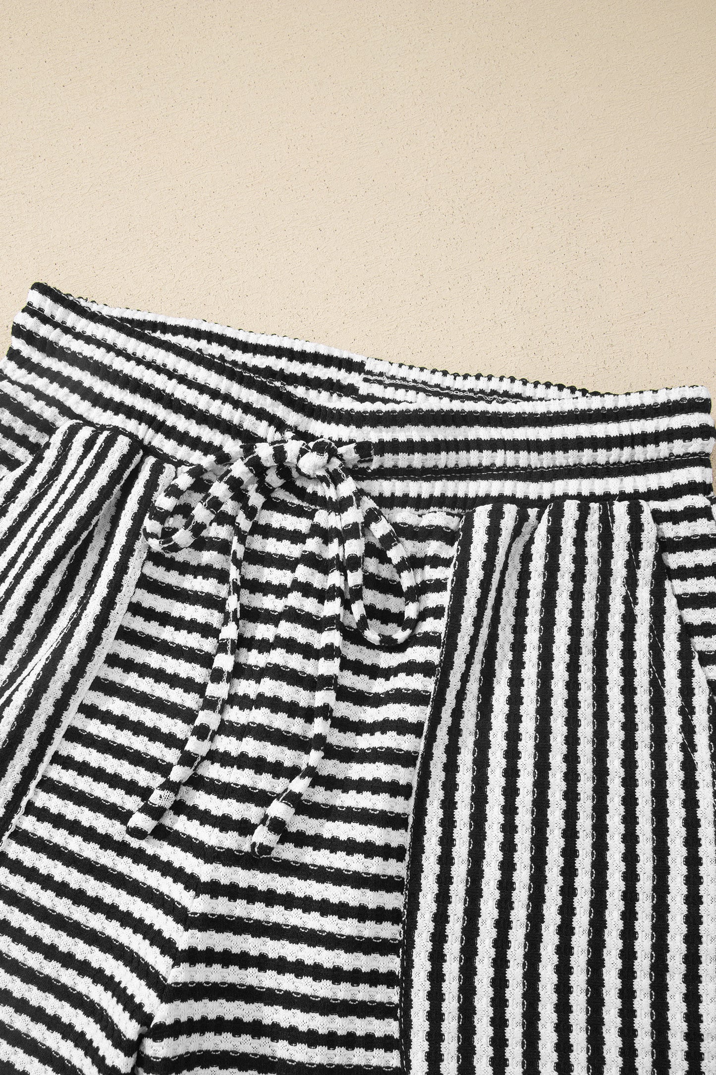 Black Stripe Breathable Textured Knit Short 2pcs Set