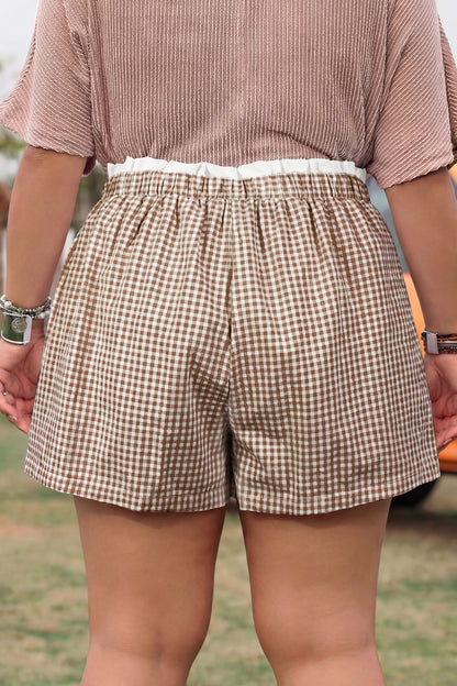 Red Contrast Trim Plaid Print Plus Size Shorts