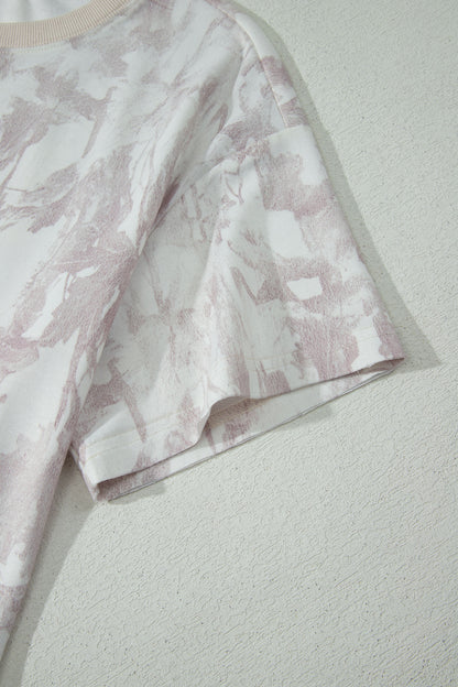 Gray Woodland Camo Print Raw Edge Cropped Top Skirt Set