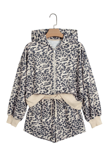 Multicolour Leopard Zip-Up Hooded Drawstring Pant Set