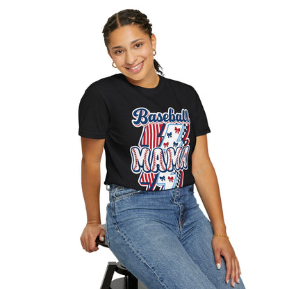 Baseball Mama T-Shirt — Retro Red & Blue Patriotic Graphic Tee