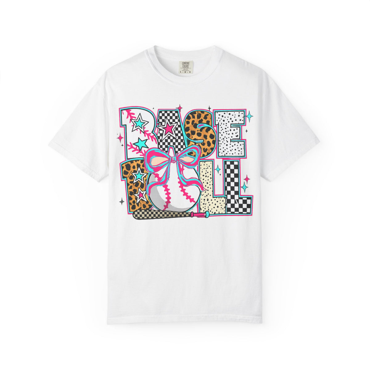 Baseball Mom Graphic T-Shirt — Colorful Leopard Print "Baseball" Design