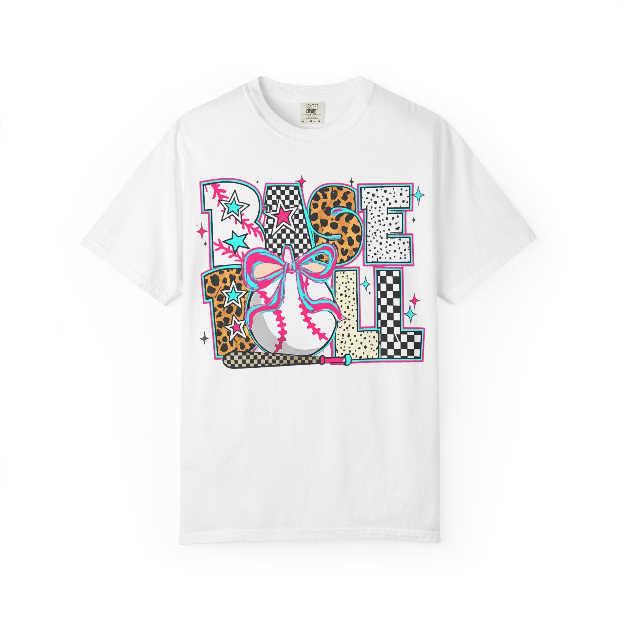 Baseball Mom Graphic T-Shirt — Colorful Leopard Print "Baseball" Design