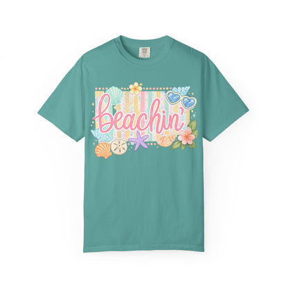 Beachin' T-Shirt — Tropical Summer Graphic Tee with Seashells & Sunglasses