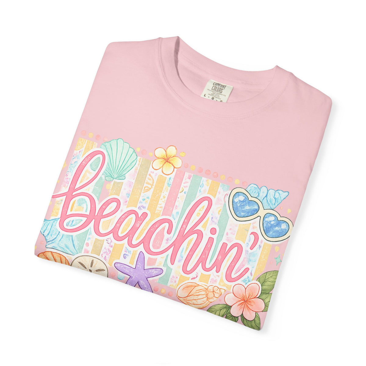 Beachin' T-Shirt — Tropical Summer Graphic Tee with Seashells & Sunglasses