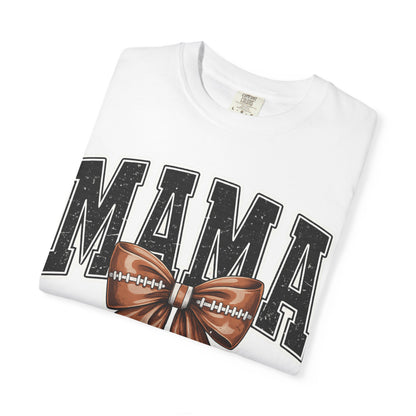 Mama Football Bow T-Shirt — Cute Mom Tailgate Tee for Game Day