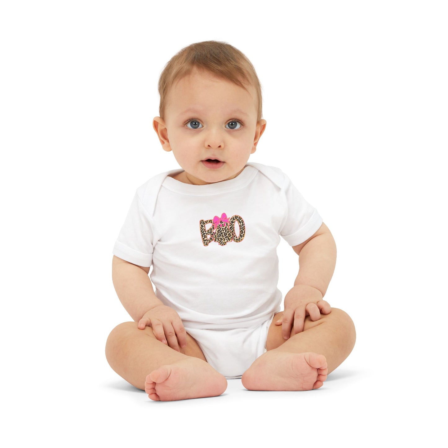 Infant One-Piece Bodysuit – Leopard 'Boo' with Pink Bow Baby Halloween Outfit