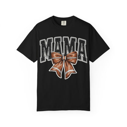 Mama Football Bow T-Shirt — Cute Mom Tailgate Tee for Game Day
