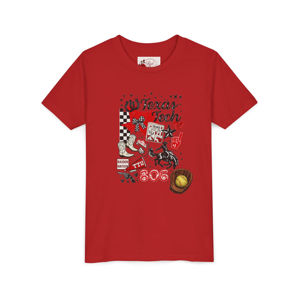 Texas Tech Youth T‑Shirt — 806 Cowboy Collage Design