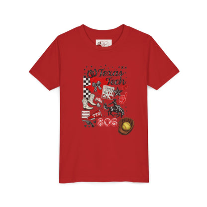 Texas Tech Youth T‑Shirt — 806 Cowboy Collage Design