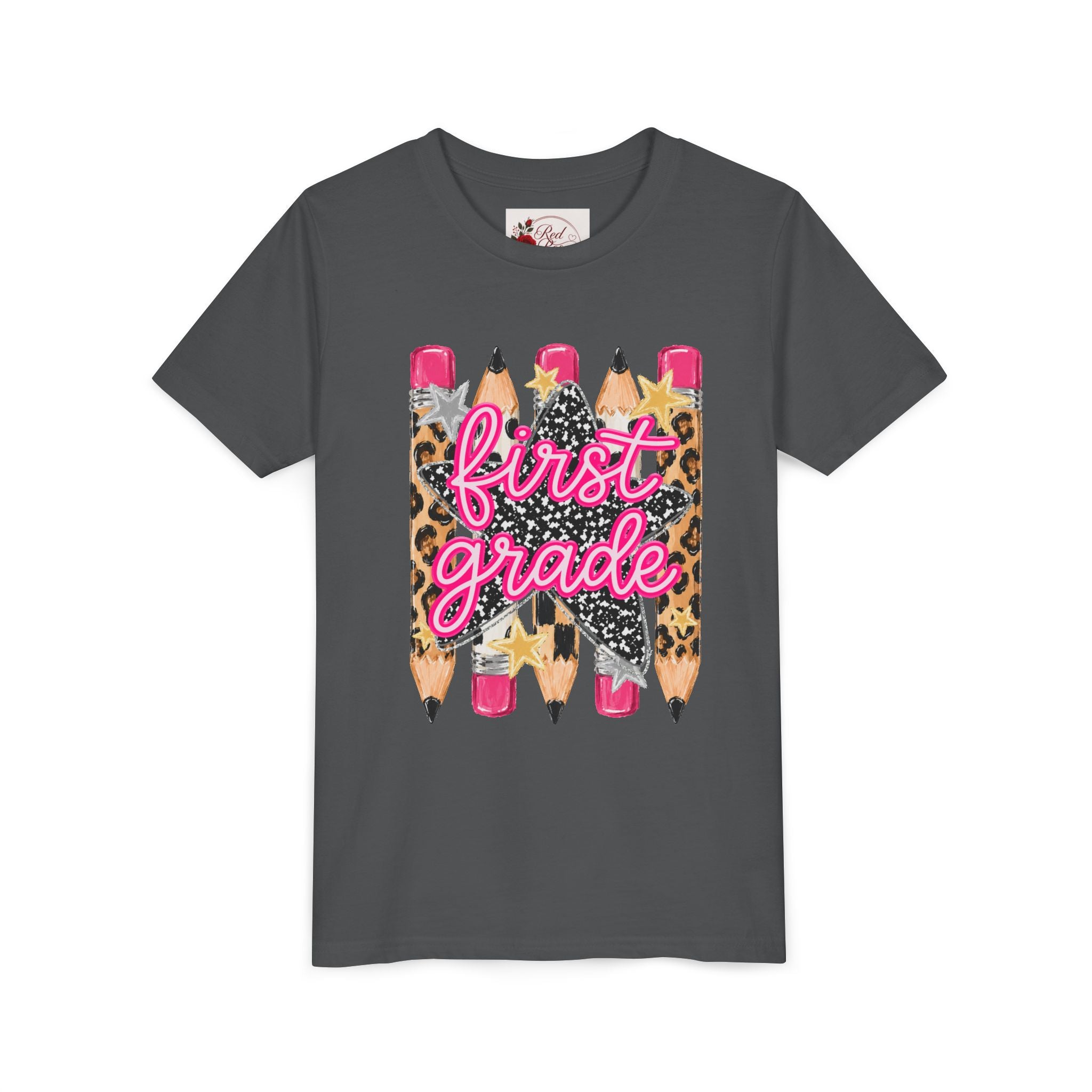 First Grade Youth Tee — Leopard Pencil Back to School Shirt