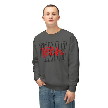 Texas Tech Crewneck Sweatshirt — 'Texas' Outline with Red "Tech" Script