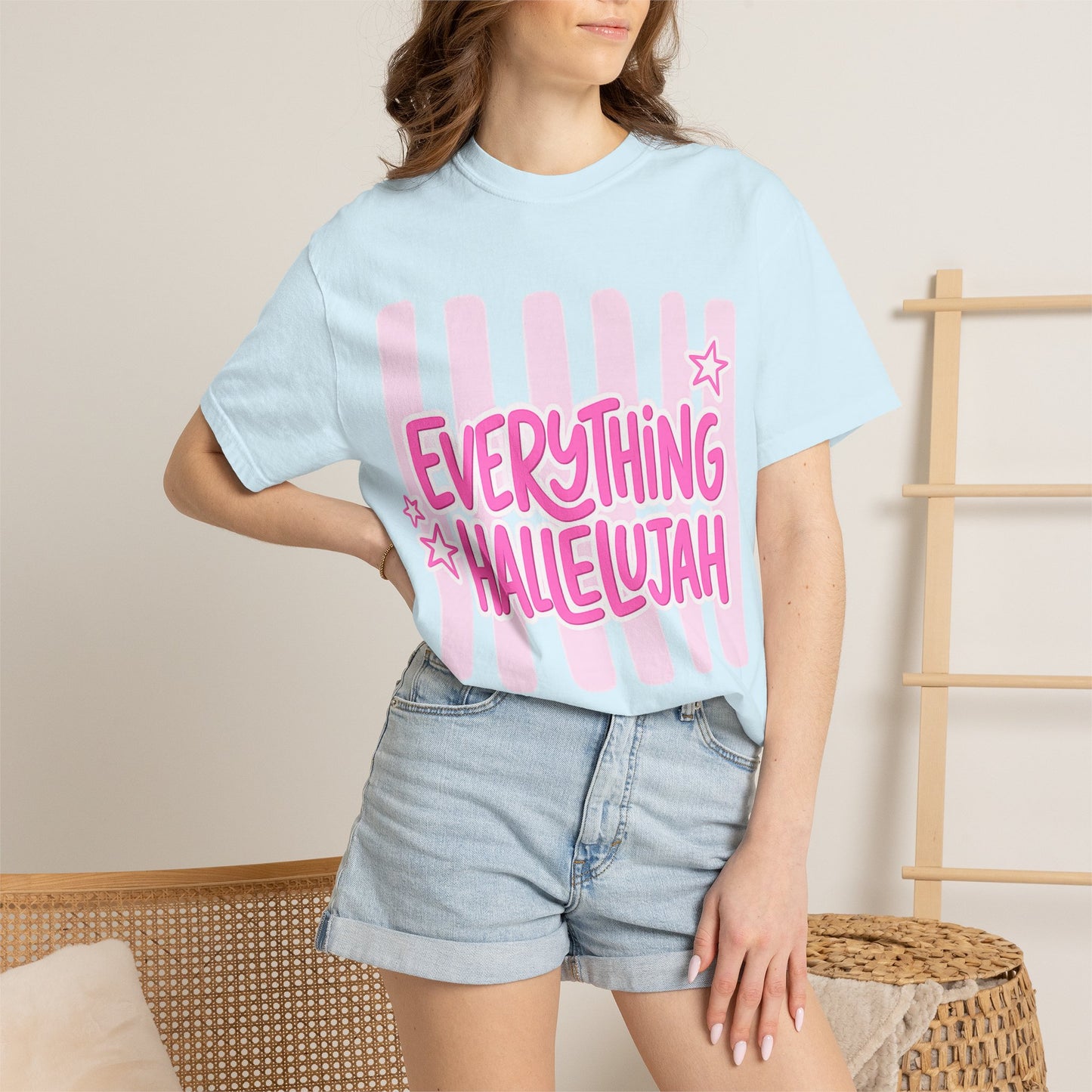 Everything Hallelujah T-Shirt — Pink Retro Stripe Graphic Tee