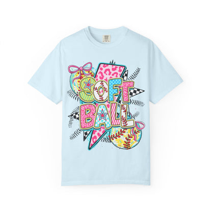 Softball Graphic T-Shirt — Colorful 'Softball' Pop Art Design