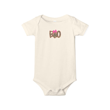 Infant One-Piece Bodysuit – Leopard 'Boo' with Pink Bow Baby Halloween Outfit