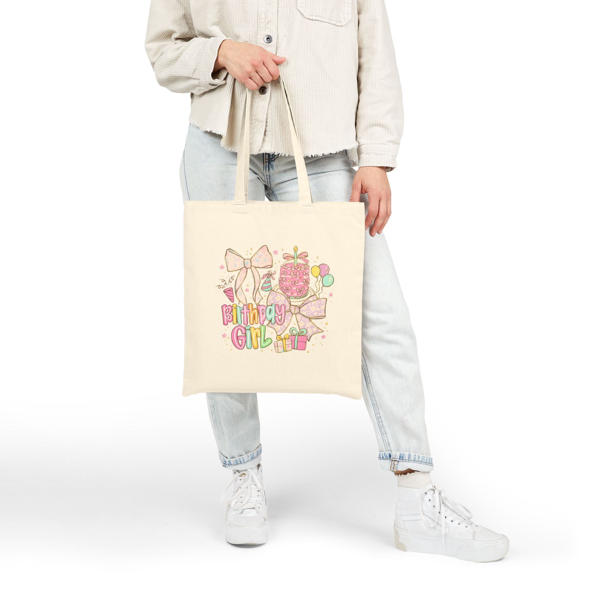 Birthday Girl Canvas Tote Bag – Cute Pastel Gifts & Balloons Design