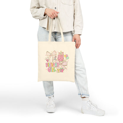 Birthday Girl Canvas Tote Bag – Cute Pastel Gifts & Balloons Design