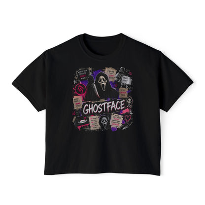 Ghostface Graphic Tee — Retro Horror Scream Face Women's Boxy Shirt