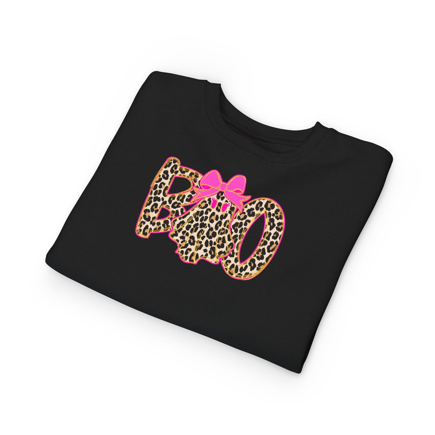 BOO Leopard Toddler Sweatshirt — Pink Bow Halloween Kids Pullover