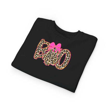 BOO Leopard Toddler Sweatshirt — Pink Bow Halloween Kids Pullover