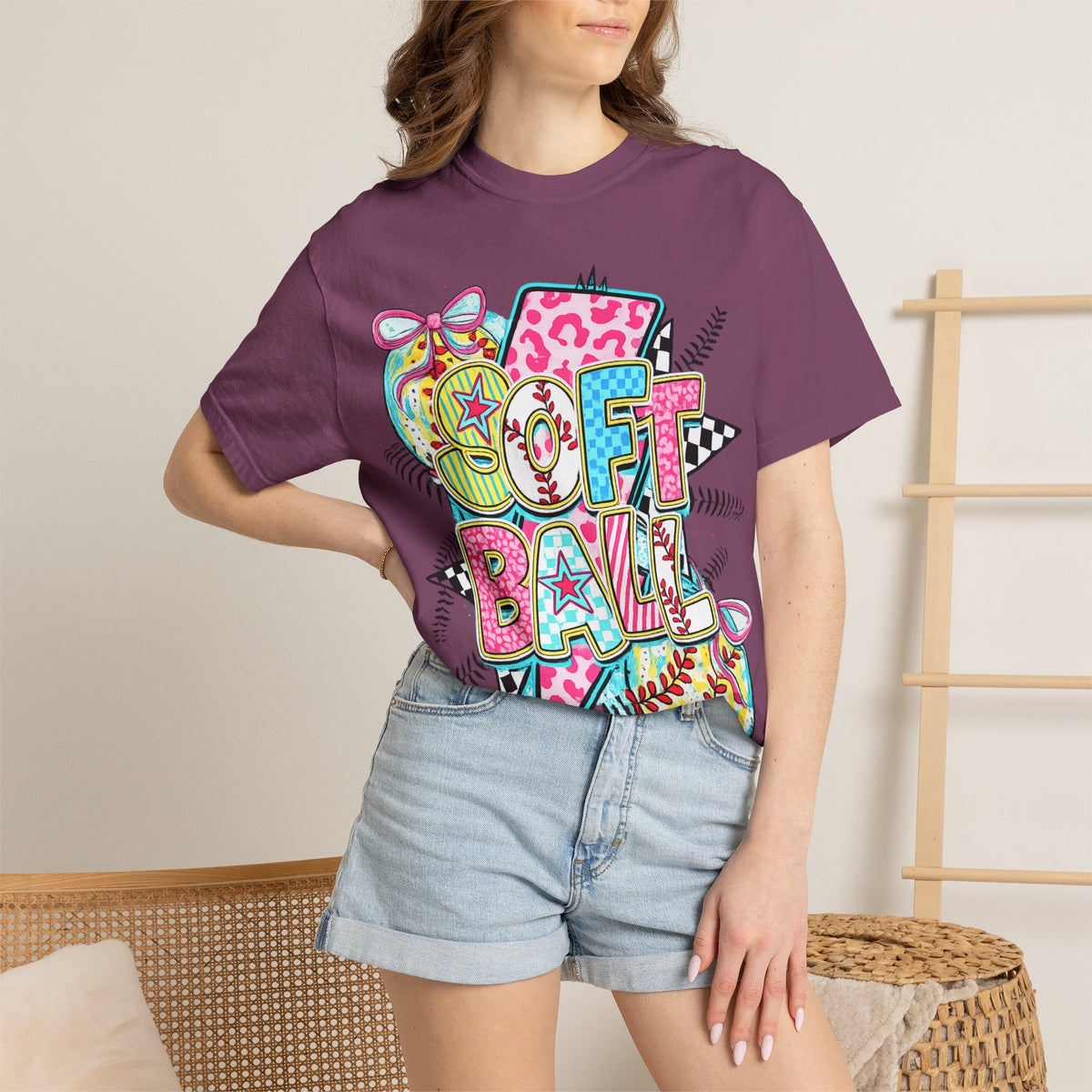 Softball Graphic T-Shirt — Colorful 'Softball' Pop Art Design