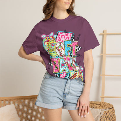 Softball Graphic T-Shirt — Colorful 'Softball' Pop Art Design