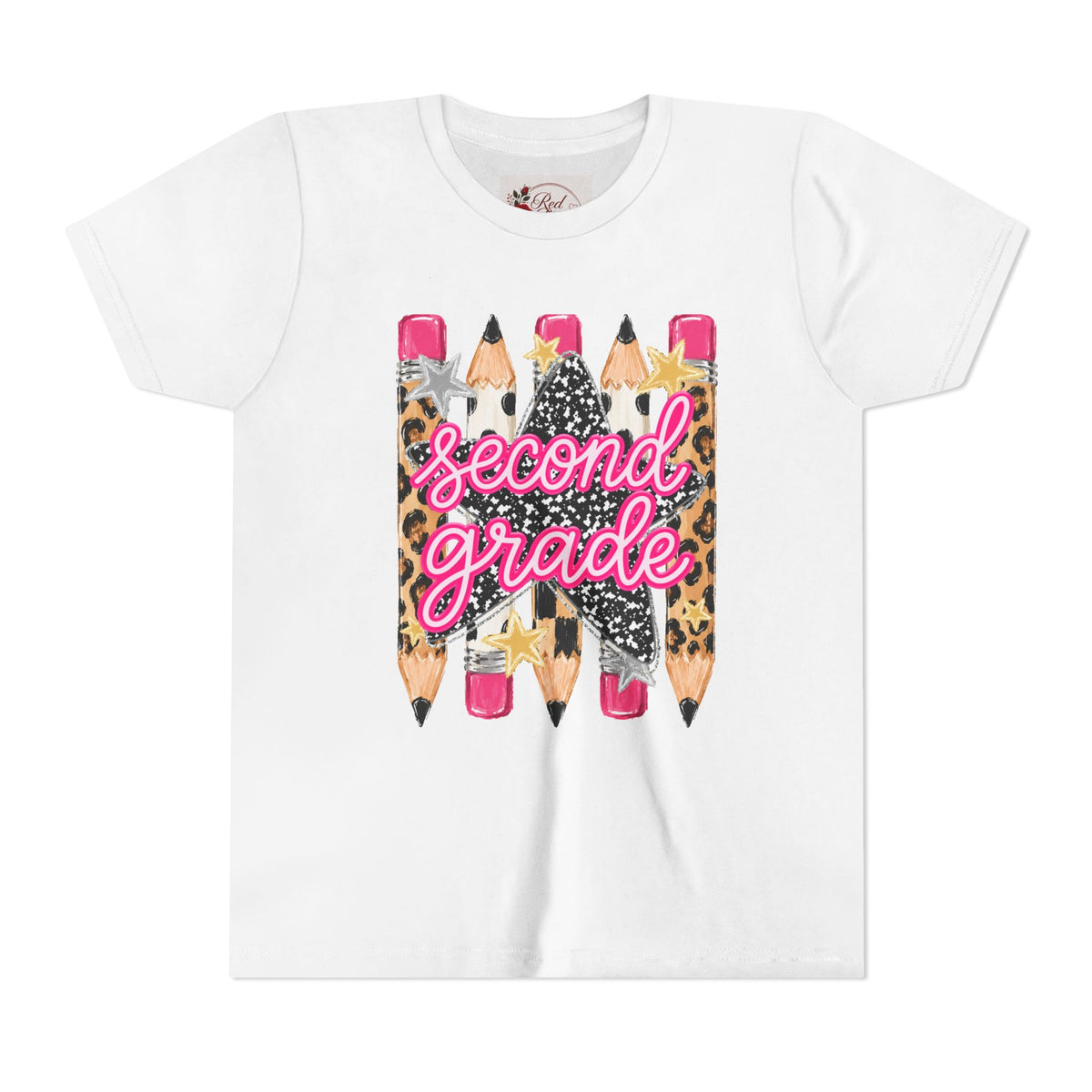 Second Grade Pencil Leopard Youth Tee