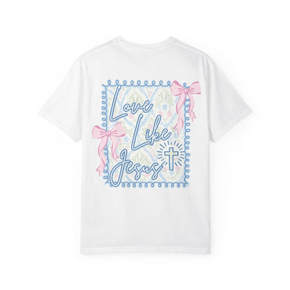 T-shirt — "Love Like Jesus" Pastel Cross & Bow Graphic