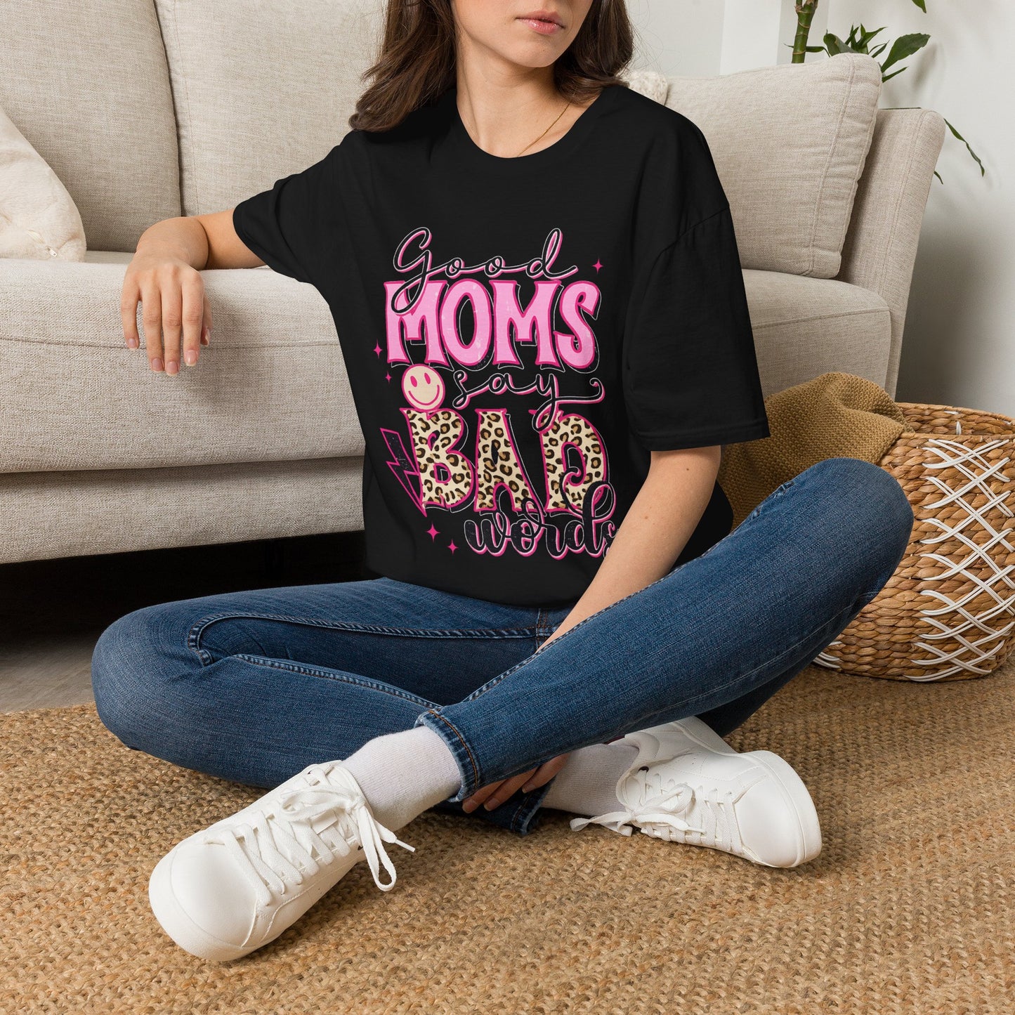 T-Shirt — “Good Moms Say Bad Words” Retro Pink Graphic (Mother’s Day Gift)