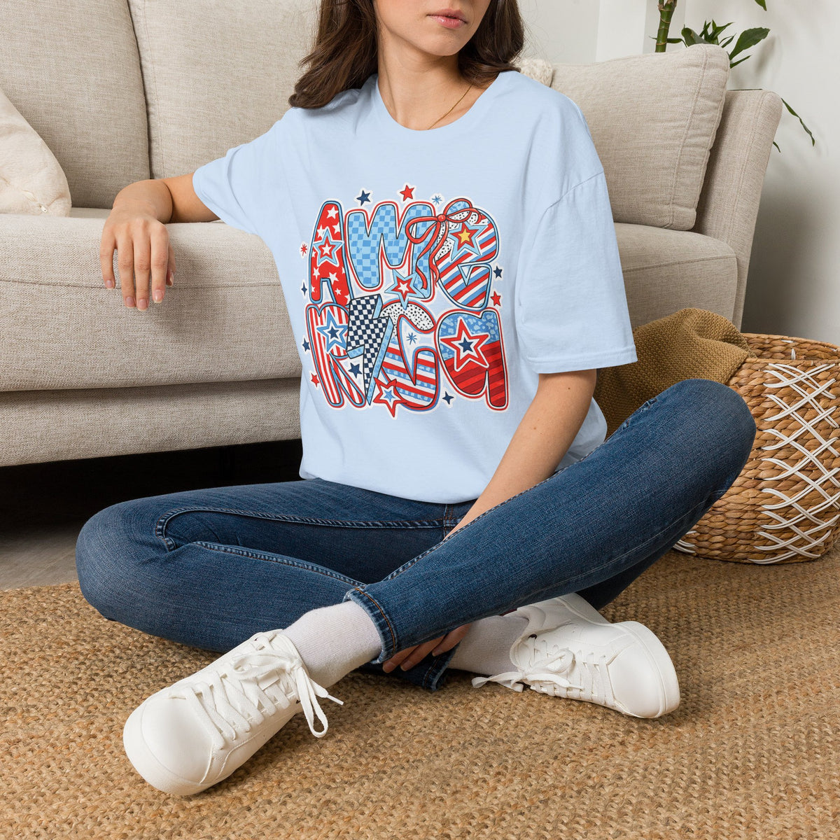 Patriotic AMERICA Graphic T-Shirt — Red White Blue Stars & Stripes Tee