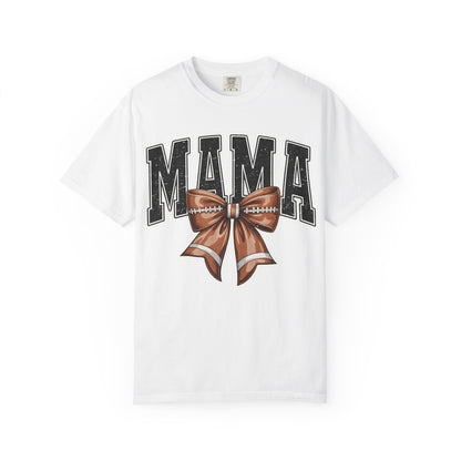 Mama Football Bow T-Shirt — Cute Mom Tailgate Tee for Game Day