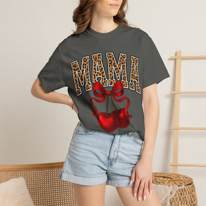 Mama Leopard Letters with Cherries T-Shirt