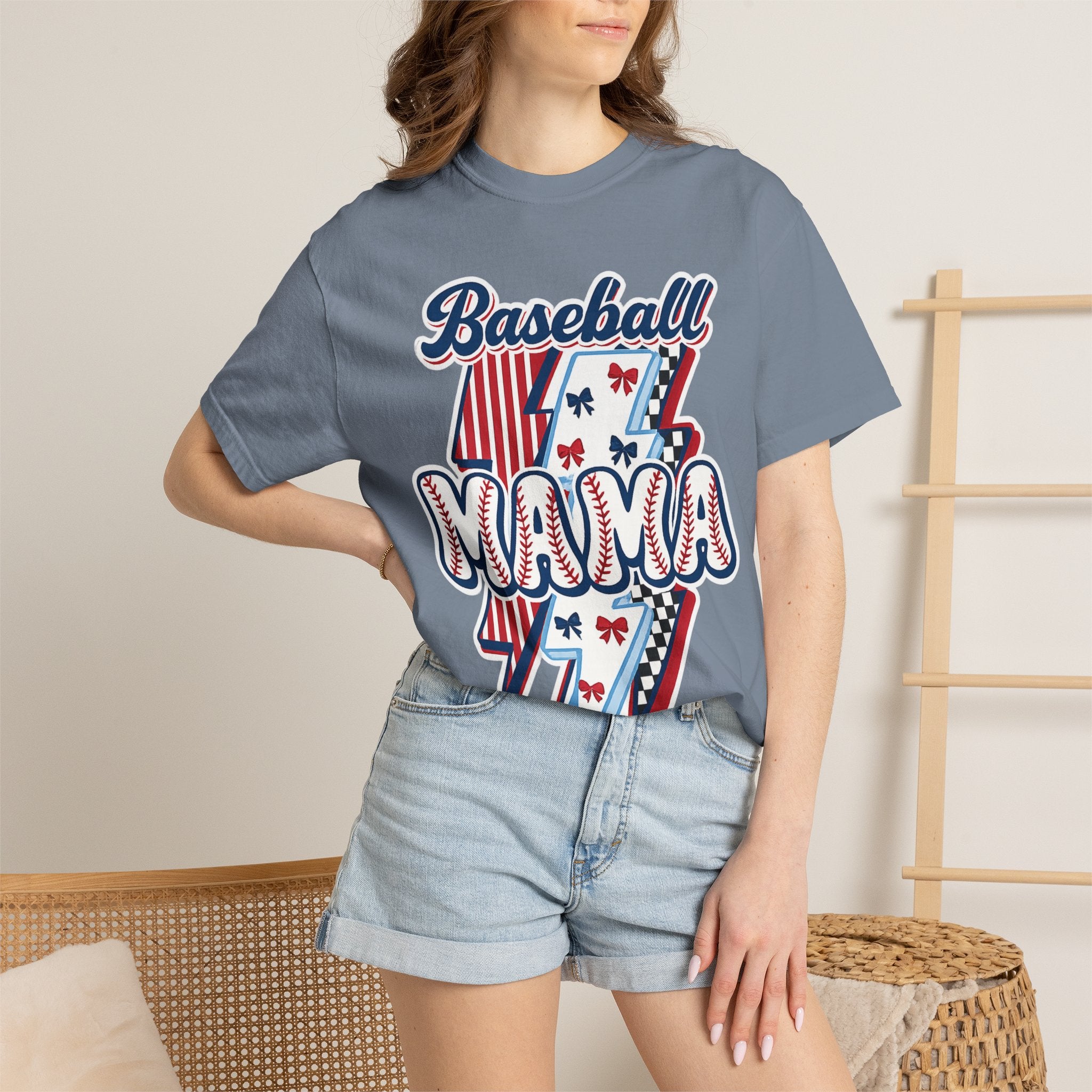 Baseball Mama T-Shirt — Retro Red & Blue Patriotic Graphic Tee