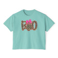 Leopard 'Boo' Halloween Women's Boxy Tee — Cute Pink Bow Spooky Graphic Shirt