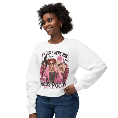 Hocus Pocus Crewneck Sweatshirt – "I'm Just Here for the Hocus Pocus" Halloween Pullover