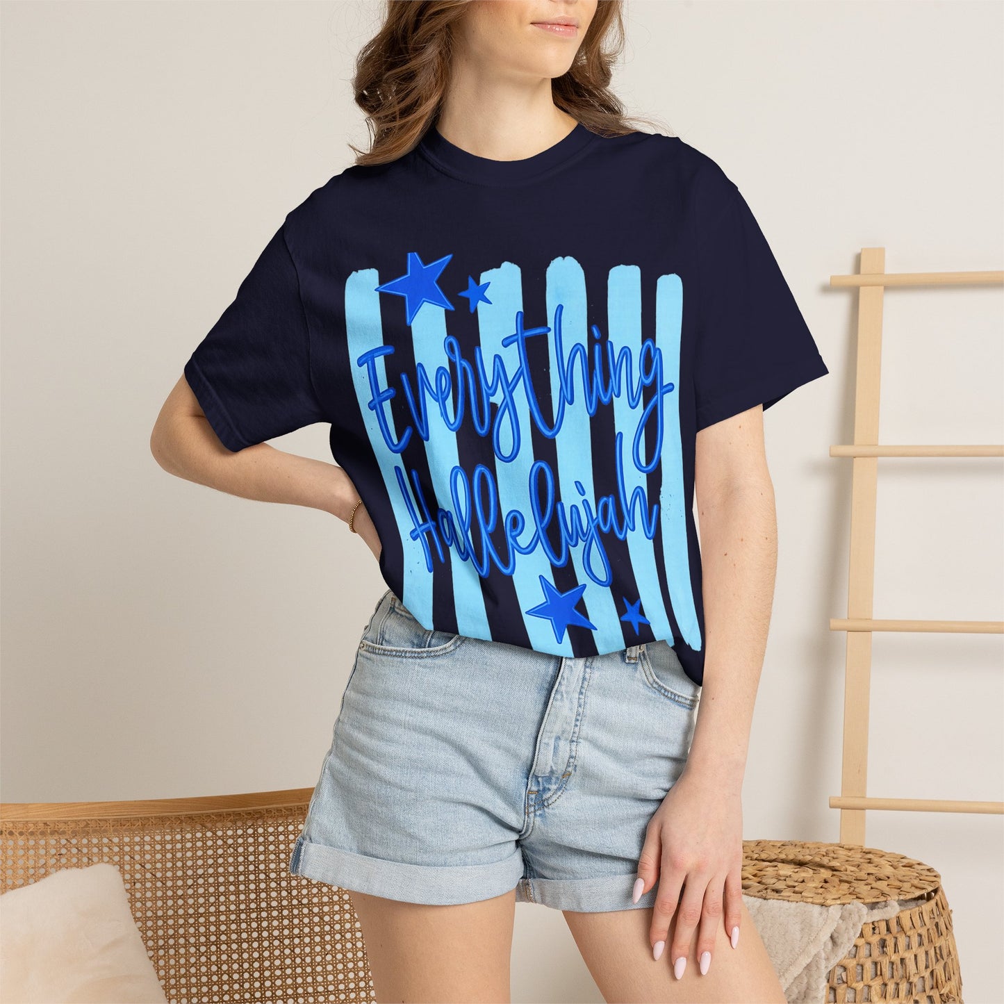Everything Hallelujah T-Shirt — Blue Script Stars Graphic Tee