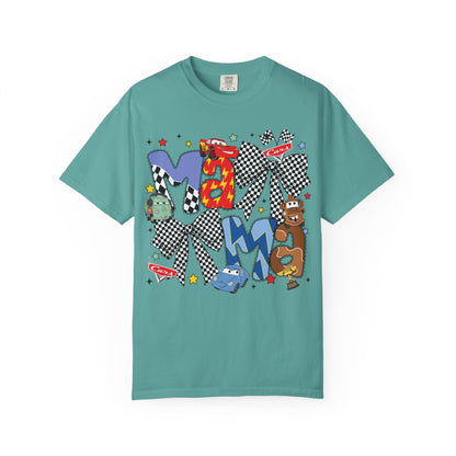 Graphic Tee — Playful 'MAMA' Cartoon Letter Shirt with Checkerboard Bows