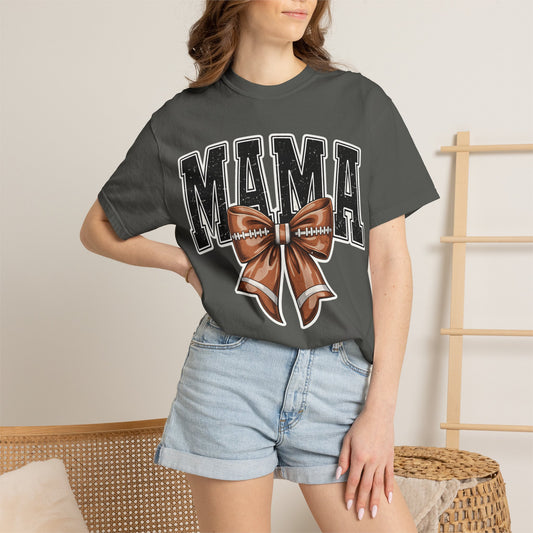 Mama Football Bow T-Shirt — Cute Mom Tailgate Tee for Game Day