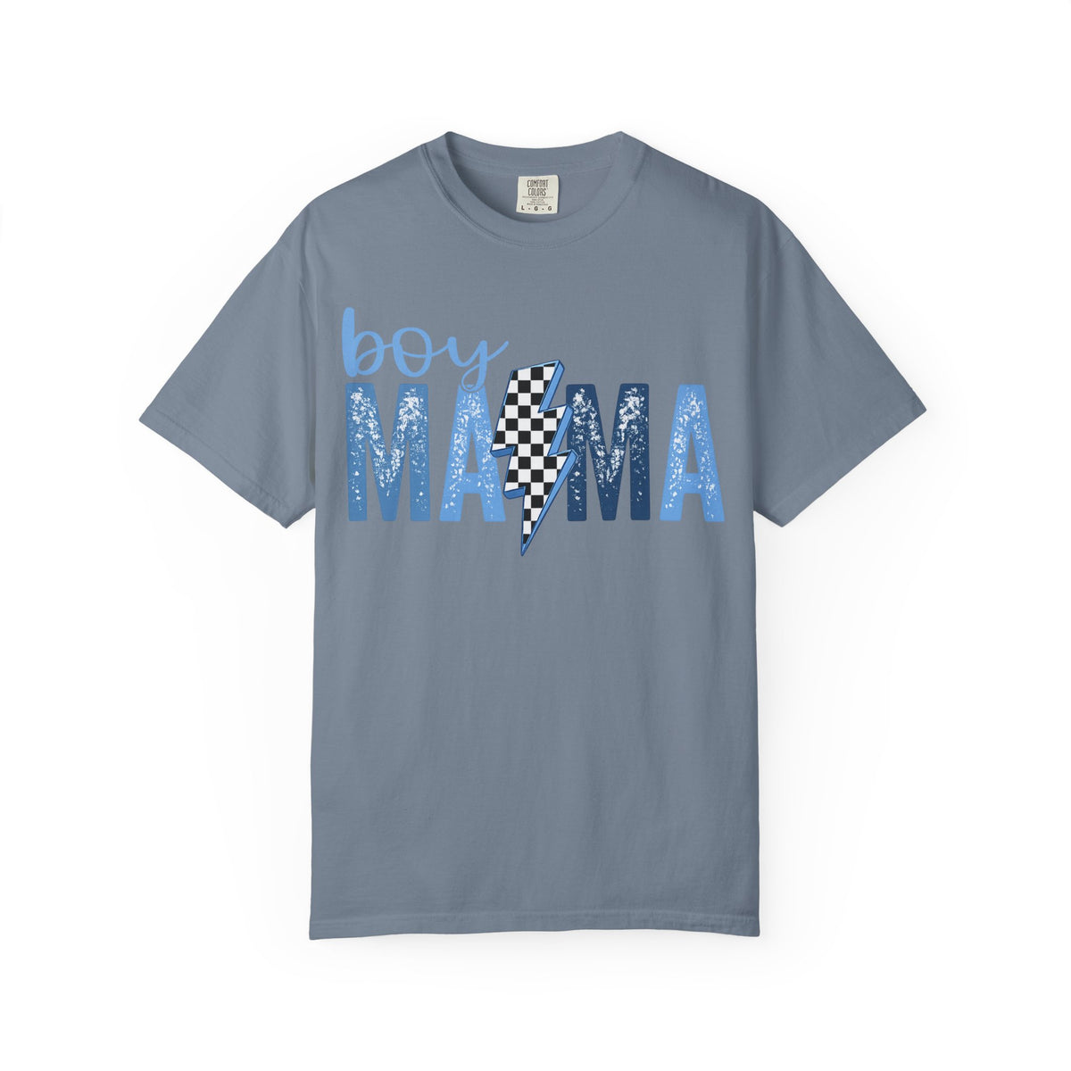 Boy Mama Lightning Bolt T-Shirt — Vintage Blue Mom Tee