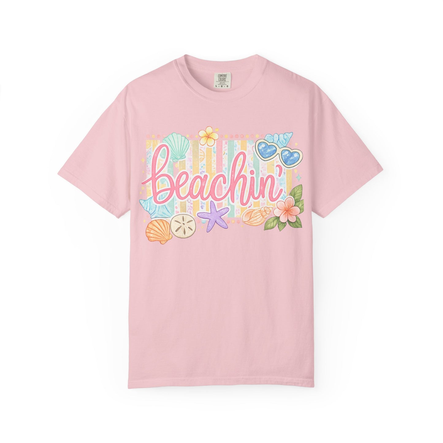 Beachin' T-Shirt — Tropical Summer Graphic Tee with Seashells & Sunglasses
