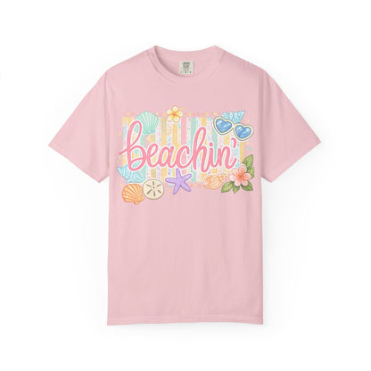 Beachin' T-Shirt — Tropical Summer Graphic Tee with Seashells & Sunglasses