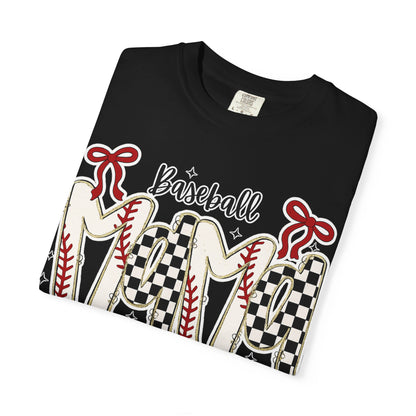 Baseball Mom T-Shirt — Vintage Checker & Stitch Graphic