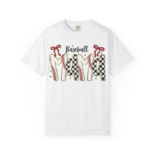 Baseball Mom T-Shirt — Vintage Checker & Stitch Graphic