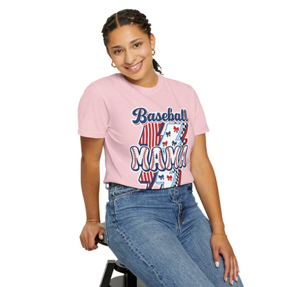 Baseball Mama T-Shirt — Retro Red & Blue Patriotic Graphic Tee