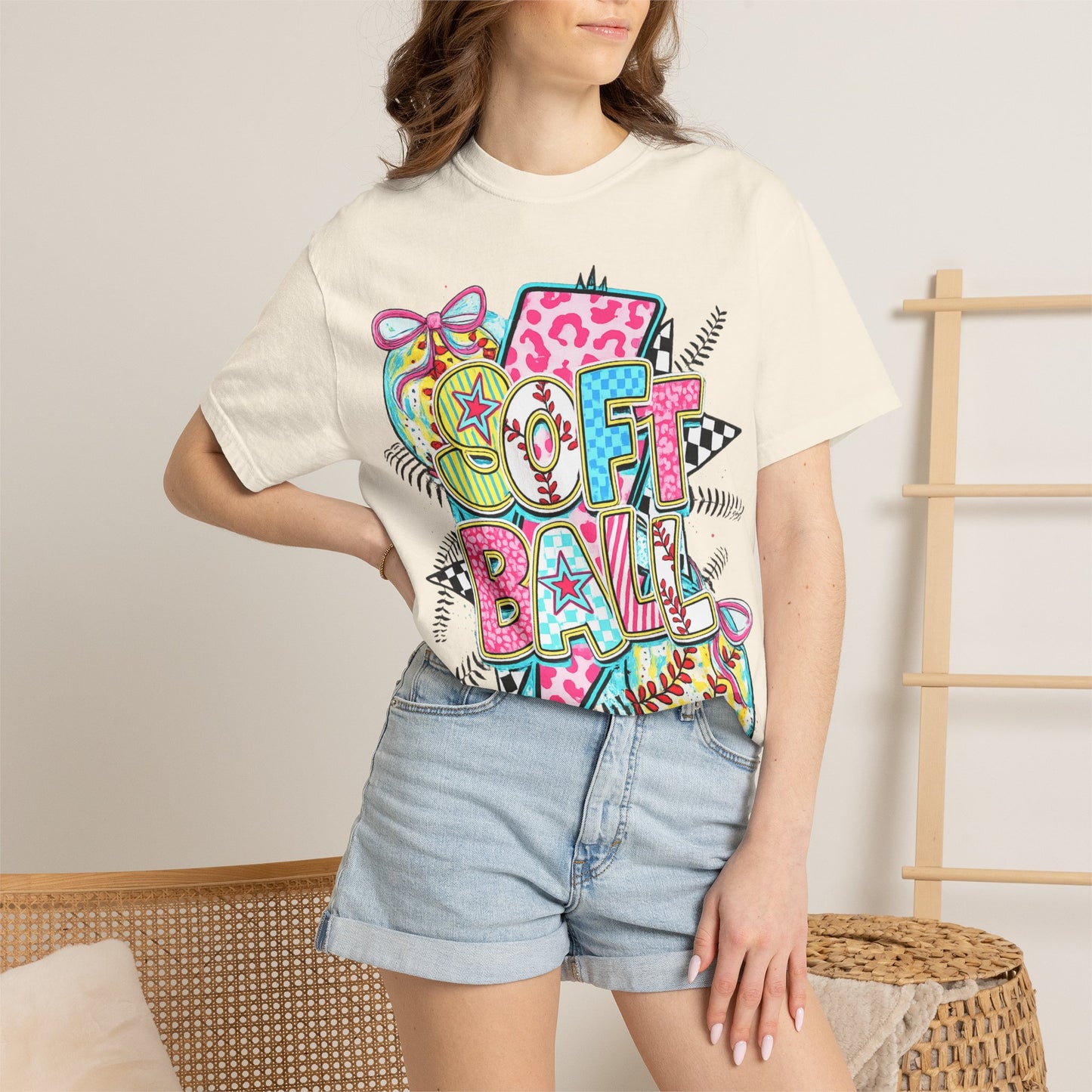Softball Graphic T-Shirt — Colorful 'Softball' Pop Art Design