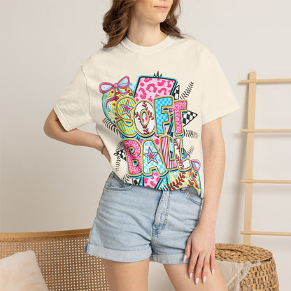Softball Graphic T-Shirt — Colorful 'Softball' Pop Art Design
