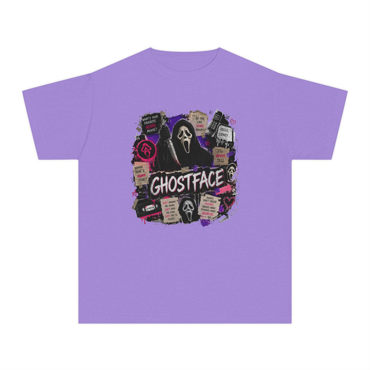 Youth Ghostface Graphic Tee – Scary Movie Horror Mask Design