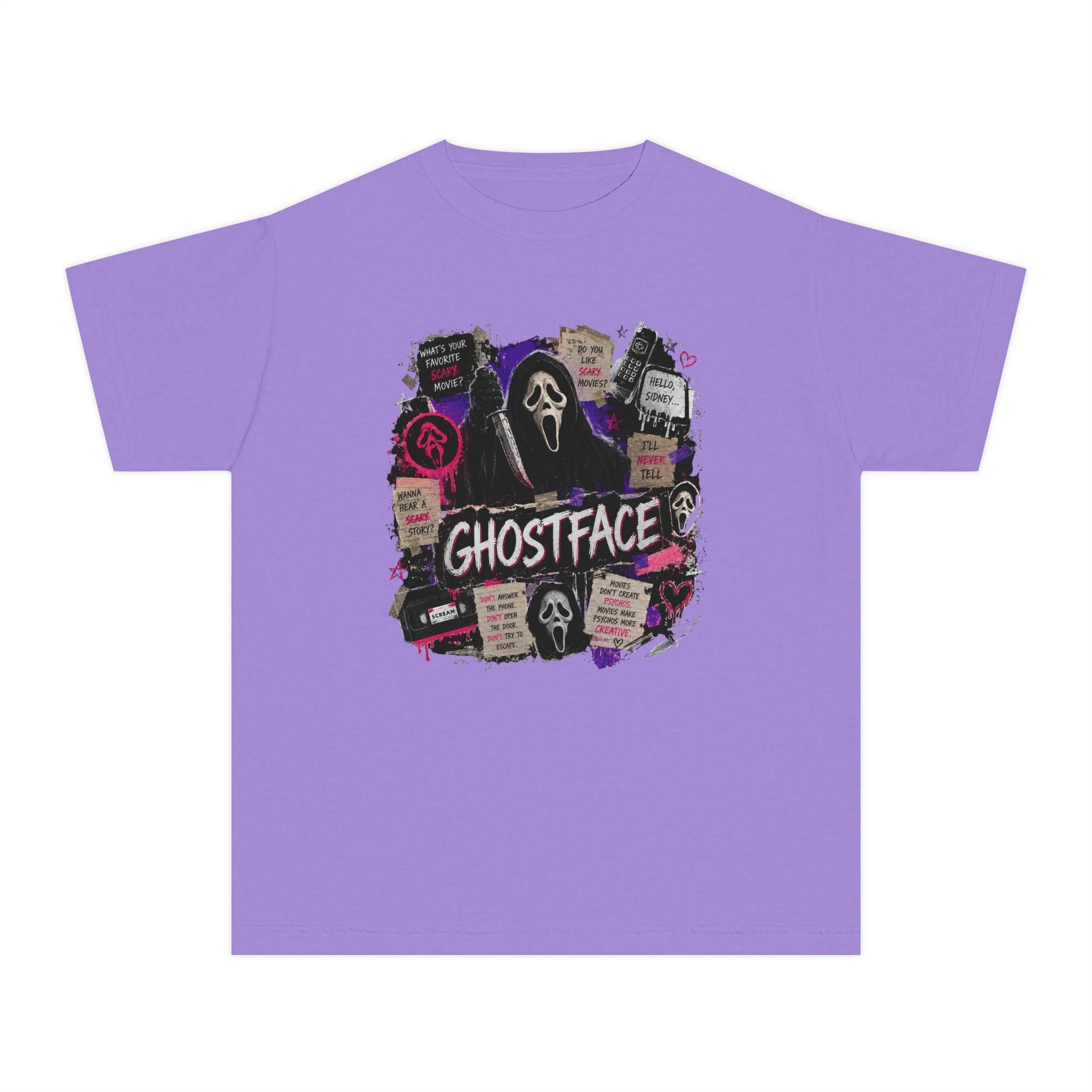 Youth Ghostface Graphic Tee – Scary Movie Horror Mask Design